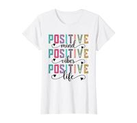 Mente Positiva, Vibraciones positivas, Cita de Vida Positiva Camiseta gráfica económica, Mujer, Blanco, L