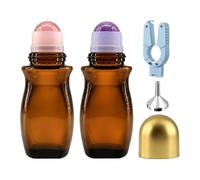 Mentens 2 Botellas Roll-On de 50 ml para Aceites Esenciales, Frascos Recargables con Cuarzo Rosa y Aventurina, Vidrio Ámbar con Protección UV para Desodorante Casero, Perfume DIY y Cuidado Facial