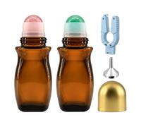 Mentens 2 Botellas Roll-On de 50 ml para Aceites Esenciales, Frascos Recargables con Cuarzo Rosa y Aventurina, Vidrio Ámbar con Protección UV para Desodorante Casero, Perfume DIY y Cuidado Facial