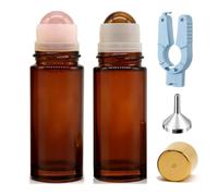 Mentens Pack 2 Roll-On 50ml Vacío Vidrio Ámbar con Bola Cuarzo Rosa y Ojo de Tigre - Envase para Aceites Esenciales, Rollon Rellenable, Desodorante Natural - Incluye Abrebotellas