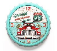 Menterry Reloj de Pared Retro de Hierro con diseño de Tapa de Botella, Estilo Antiguo Vintage, silencioso, Funciona con Pilas, decoración Creativa para Garaje, Granja, Oficina, Bar de Cerveza