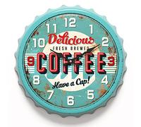 Menterry Reloj de pared retro de hierro con diseño de tapa de botella, estilo artesanal vintage de 13 pulgadas, silencioso, sin tictac, funciona con pilas, decoración creativa para cafeterías, granja,