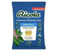 Menthol Extra Stark - Bonbons suisses aux Menthe Extra Fort sans sucre, confiserie traditionnelle au goût frais et agréable, recette originale suisse, paquet familial - Compatible avec Ricola - 75g