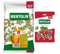Mentolín caramelos duros miel mentol s/a bolsa 1kg y de regalo fresa menta s/a bolsa 100g