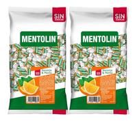 MENTOLÍN pack de 2 kg de caramelos duros sabor naranja sin azúcar, 2x1kg