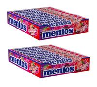 Mentos, Caramelo Masticable 20 unidades de 38 gr, caramelos redondos masticables de crujiente capa exterior y un núcleo interior blando (20, Frutos rojos)