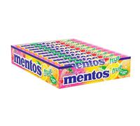 Mentos, Caramelo Masticable 20 unidades de 38 gr, caramelos redondos masticables de crujiente capa exterior y un núcleo interior blando (20, Frutas Variadas)