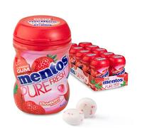 Mentos - Chicle de mascar | Mentos Gum Purefresh - Frascos pequeños de fresa | Paquete de 10 | Mentos Sin Azúcar | 8 Oz | 240 Gr