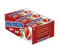 Mentos Gum Fruit 3, Fresa-Manzana Verde-Frambuesa,sin Azúcar, 12 Paquetes de 14 Chicles cada Uno