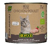Menú Ecológico Biofood elaborado con 79% de carne de pollo ecológica para gatos. Lata de 200g.