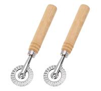 MENUY 2 ruedas de masa, grado de separación ondulada, rueda dentada, pequeño rollo con mango de madera, adecuado para la preparación de pasta y pasteles en la cocina doméstica