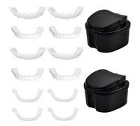 MENUY Juego de Caja para Férula Dental y Aparato Dental con Funda - Incluye 2 Cajas con Filtro y 4 Pares de Dientes Postizos Temporales, Ideal para Carillas Dentales, Viajes y Uso Diario