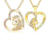 MenYiYDS- 2 Pcs Collar de Unicornio, Regalos de Unicornio para Niñas y Mujeres, Colgante de Unicornio, Regalos de Cumpleaños para Niñas, Esposas, Hermanas - Collar de Joyas de Unicornio (Oro)