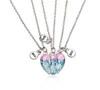 MenYiYDS 3 Pcs BFF Broken Peach Heart Necklace Best Friends BFF Collar de Amistad Regalo de Cumpleaños Cadena Colgante Regalo para Niñas (Rosa y Azul Oscuro)