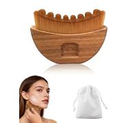MenYiYDS Cepillo facial linfático de fibra alpina y madera, gua sha y masajeador para contorno de mandíbula y mentón, reafirma el contorno facial, con bolsa de terciopelo incluida