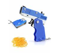 MenYiYDS Goma Lanzador - Pistola Banda de Goma Mini Metal Plegable de 6 0Disparos con Llavero y 60Pcs Banda,Plegable Hecha a Mano Pistola Juguete Mini metálica(azul)