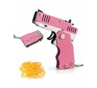 MenYiYDS Goma Lanzador - Pistola de Banda Goma Mini Metal Plegable de 6 0Disparos con Llavero y 60Pcs Banda,Plegable Hecha a Mano Pistola Juguete Mini metálica(rosa)