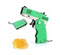 MenYiYDS Goma Lanzador - Pistola de Banda Goma Mini Metal Plegable de 6 0Disparos con Llavero y 60Pcs Banda,Plegable Hecha a Mano Pistola Juguete Mini metálica(verde)