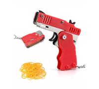 MenYiYDS Goma Lanzador - Pistola de Banda Goma Mini Metal Plegable de 60Disparos con Llavero y 60Pcs Banda,Plegable Hecha a Mano Pistola Juguete Mini metálica(rojo)