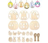 MenYiYDS Pascua Artesanías de Madera, 24 Piezas Manualidades de Pascua para Niños, Huevos de Pascua para Pintar, Decoraciones Colgantes de Easter Eggs, Decoraciones de Primavera Hechas a Mano