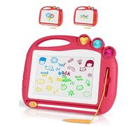 MenYiYDS Pizarra Magnética Infantil Grande 27.5x21.5cm con 1 Lápiz y 4 Sellos, Tablero de Dibujo Reutilizable y Borrable, Juguete Educativo Portátil para Viajes Regalo de Cumpleaños Niña Niño Rojo