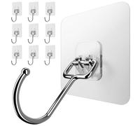 Menz ganchos adhesivos extrafuertes - Juego de 10 ganchos autoadhesivos transparentes con capacidad de carga de 15 kg cada uno, giratorios de 180°, soportes de autoadhesivos, para cocina
