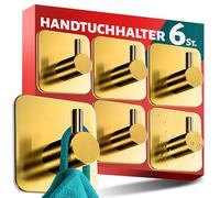 Menz ganchos adhesivos para pared inox, 6 piezas - toalleros de baño sin taladro - colgadores autoadhesivos resistentes, percha para albornoz ropa paño de cocina, Dorado