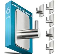 Menz Ganchos adhesivos para pared - set de 6, acero inox - colgador toalleros de baño sin taladro, perchas autoadhesivo fuertes para baño cocina albornoz trapos, Plateado