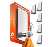 Menz Ganchos autoadhesivos de acero inoxidable, 6 unidades, ganchos adhesivos extrafuertes, resistentes al agua, autoadhesivos, elegantes toalleros sin taladrar, ganchos para toallas para baño, aseo