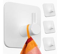 Menz Ganchos para toallas sin taladrar, ganchos adhesivos de acero inoxidable, 4 unidades, color blanco