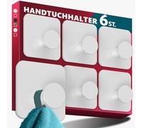 Menz Toallero sin agujeros de acero inoxidable, juego de 6 - Toallero de baño resistente al agua en blanco, modernos ganchos adhesivos para el baño, ganchos autoadhesivos como toalleros funcionales