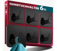 Menz Toallero sin agujeros de acero inoxidable, juego de 6 - Toallero de baño resistente al agua en negro, ganchos adhesivos ovalados para el baño, gancho autoadhesivo como toallero funcional