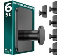 Menz Toallero sin agujeros en negro, 6 piezas - Soportes para toallas de baño robustos, modernos ganchos adhesivos, ganchos para el baño, ganchos autoadhesivos, ideales como toalleros funcionales