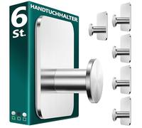 Menz Toallero sin agujeros en plata, 6 piezas - Toallero de baño robusto, ganchos adhesivos modernos, ganchos para el baño, ganchos autoadhesivos, ideal como ganchos funcionales para toallas