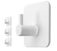 Menz Toallero sin taladrar, 4 unidades, color blanco, ganchos adhesivos extrafuertes, inoxidables, ideales como soportes para toallas de baño y cocina, soportes autoadhesivos, incluye almohadillas