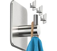Menz Toallero sin taladrar, 4 unidades, ganchos adhesivos de acero inoxidable extrafuertes, inoxidables, ideales como soportes para toallas de baño y cocina, ganchos autoadhesivos
