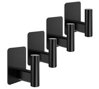 Menz Toallero sin taladrar, 4 unidades, ganchos para toallas de acero inoxidable, elegantes ganchos adhesivos para baño, alta capacidad de carga, ganchos impermeables para cocina y baño, color negro