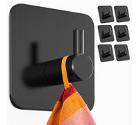 Menz Toallero sin taladrar - 6 unidades de toalleros de baño negros, ganchos adhesivos de acero inoxidable, ganchos funcionales, ganchos autoadhesivos, ganchos para toallas para baño, cocina, con