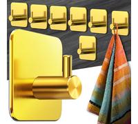 Menz Toallero sin taladrar - 8 unidades de toalleros de baño dorados ganchos adhesivos de acero inoxidable, ganchos funcionales, ganchos autoadhesivos, ganchos para toallas para baño, cocina, con