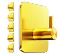 Menz Toallero sin taladrar, juego de 6 unidades - Toallero de baño dorado inoxidable, ganchos adhesivos de acero inoxidable, ganchos con almohadillas adhesivas impermeables, ganchos autoadhesivos como