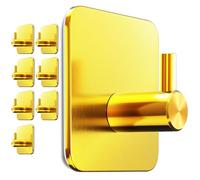 Menz Toallero sin taladrar, juego de 8 unidades - Toallero de baño dorado inoxidable, ganchos adhesivos de acero inoxidable, ganchos con almohadillas adhesivas impermeables, ganchos autoadhesivos como