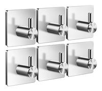 Menz ZT - Ganchos adhesivos para baño y cocina (6 unidades, acero inoxidable, autoadhesivos)