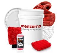 Menzerna - Juego de limpieza para coche (1 L, cubo de lavado, tapa, colador, manopla, paño seco, esponja para insectos, juego de lavado de coches