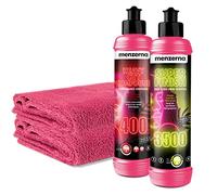 Menzerna Lady Line - Abrillantador para coche (corte y acabado) Heavy Cut Compound 400 250 ml + Super Finish 3500 250 ml + 2 paños de microfibra detailmate 550 g/m² | Lady Edition Set de pulido
