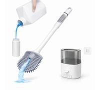 MENZZA® Escobilla de Baño Adhesiva con Dispensador Rellenable de Jabón I cepillos de baño I Escobilla WC de Silicona Suave y Flexible I Accesorio Adhesivo sin Taladro para Baños.