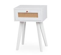 Menzzo DALGORA - Mesita de Noche DALGORA 1 cajón con cannabos - 40 cm - Mueble Dormitorio Blanco Moderno - Almacenamiento práctico