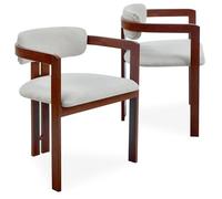 Menzzo - Juego de 2 sillas Galilea Design - Metal Efecto Madera Oscura y Tejido Beige - sillas contemporáneas con reposabrazos Integrados para Comedor, Oficina o salón