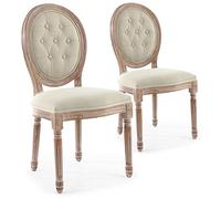 Menzzo Louis XVI 2601ksf25002wb - Lote de 2 sillas, estilo medallón, acolchadas, de madera patinada y tejido, 51 x 51 x 72 cm, beis