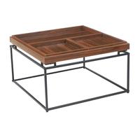 Menzzo - Mesa Baja Cuadrada de 80 x 80 cm, Duplix, Bandeja Reversible compartimentada, Madera Avellana, Base de Metal, Color Negro