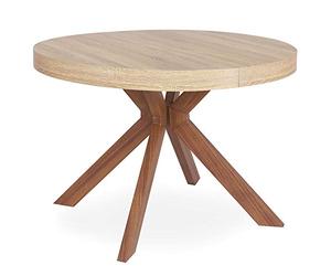 Menzzo Mesa de Comedor con pie de Mesa de Metal | Mesa Redonda Extensible para Comedor o Cocina con pie Central, Madera, Metal | miríada | diámetro 110 cm x 75 cm desplegada: 110 x P160-210-260 x 75